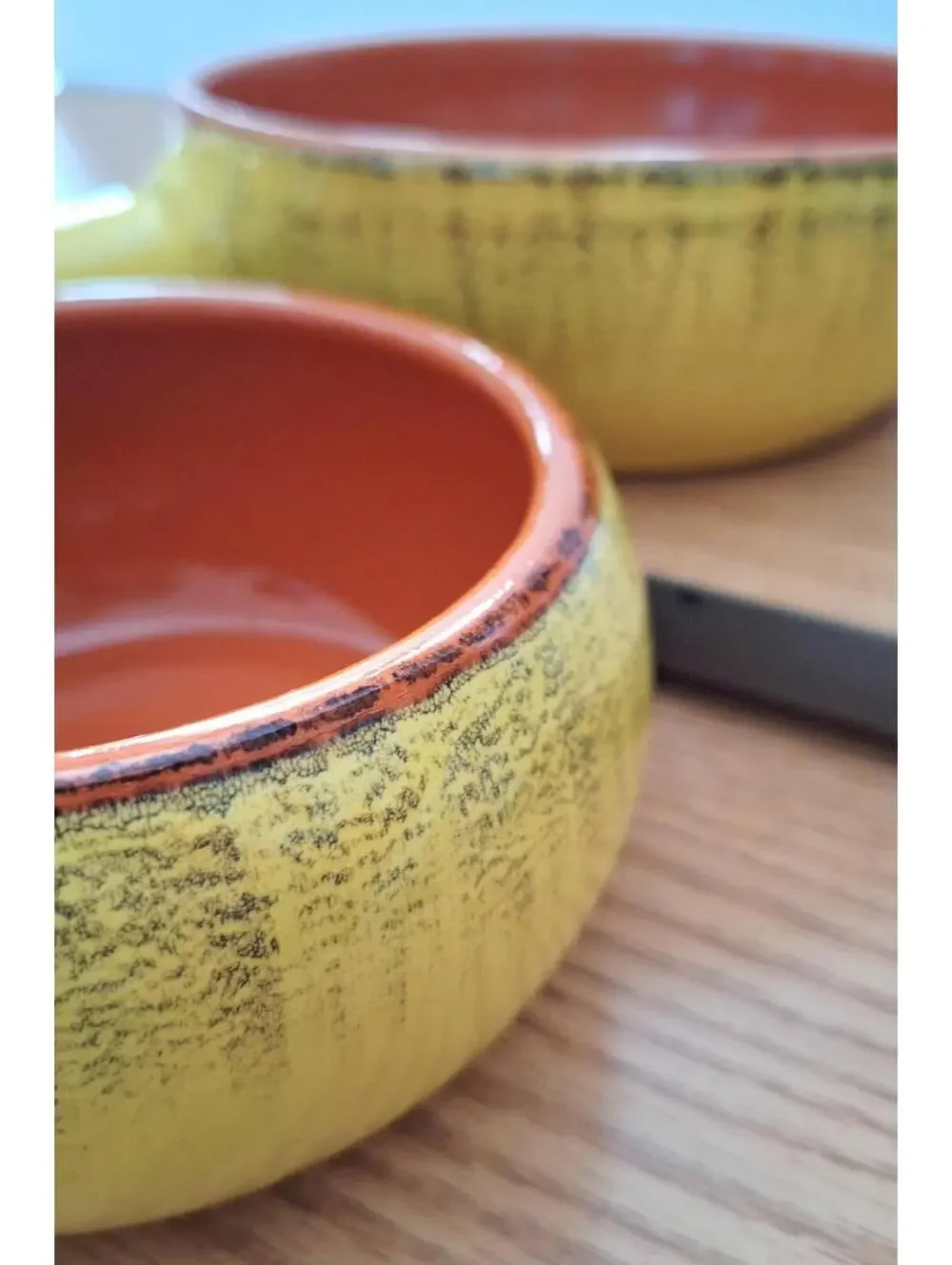 De Silva VTG Yellow Glazed Terracotta Handled Bowls - Made in Italy - 3 Set